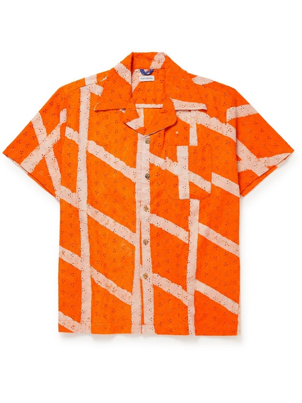 Photo: Post-Imperial - Ijebu Camp-Collar Checked Broderie Anglaise Cotton Shirt - Orange