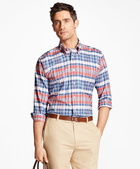 Brooks Brothers Men's Regent Regular-Fit Sport Shirt, Oxford Madras Plaid | Red/Blue