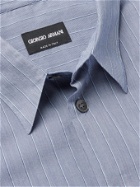 GIORGIO ARMANI - Slim-Fit Striped Cotton and Silk-Blend Shirt - Blue
