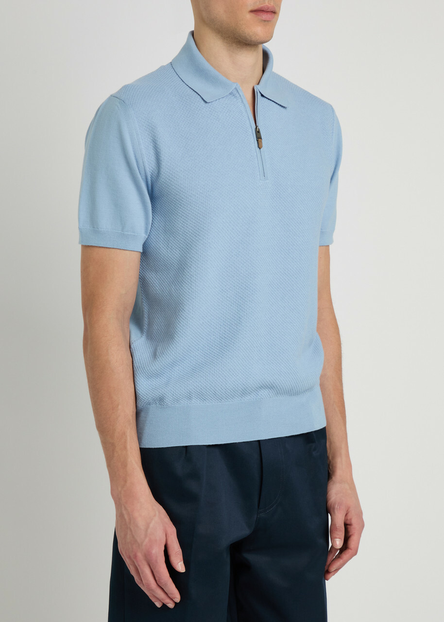 Canali Panelled Cotton Polo Light Blue