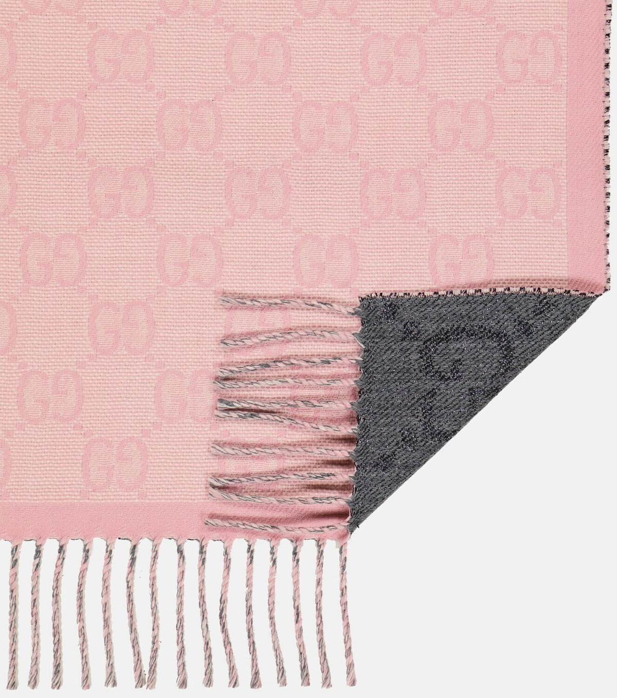 GUCCI グッチ GG Wool Jacquard Scarf GGロゴ ウールマフラー ピンク Graphite GG Jacquard Pattern Knitted Scarf | GUCCI® SI