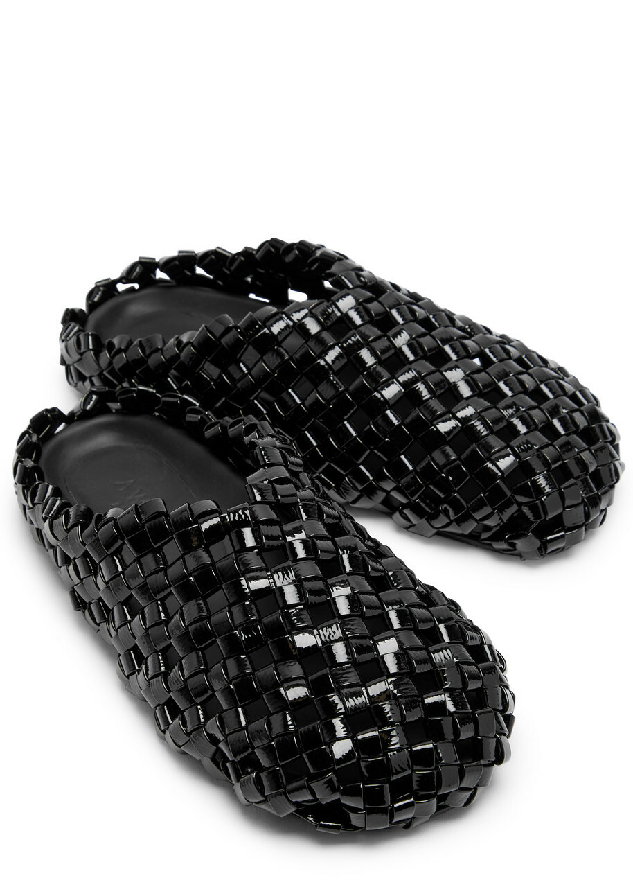 A.W.A.K.E Mode Woven Patent Leather Mules Black