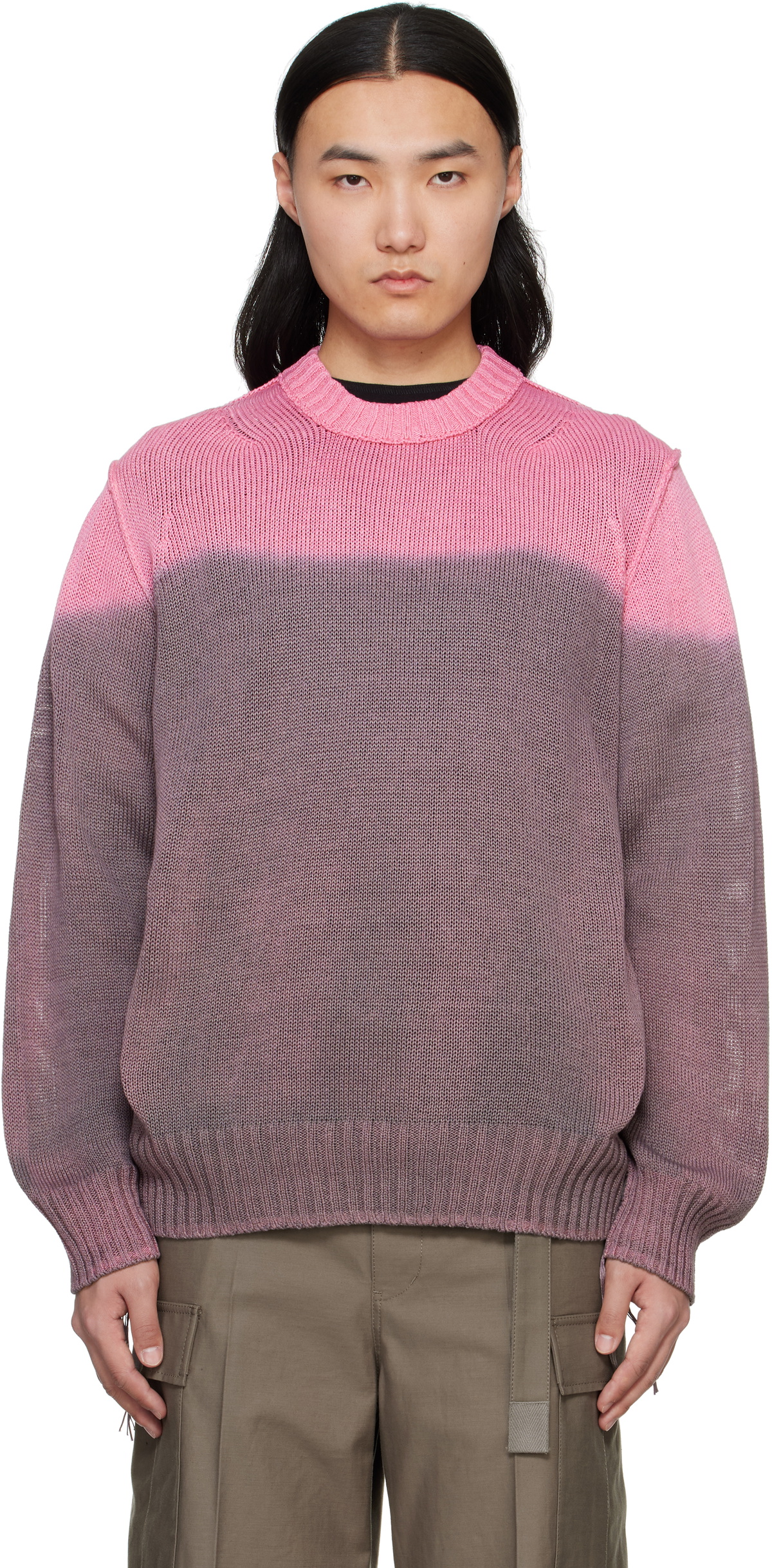 sacai Pink & Gray Garment Dye Knit Sweater Sacai