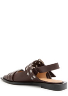 Ganni Buckle Ballerina Faux Leather Slingback Flats Brown