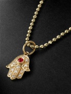 Sydney Evan - Small Hamsa Gold, Diamond and Ruby Necklace