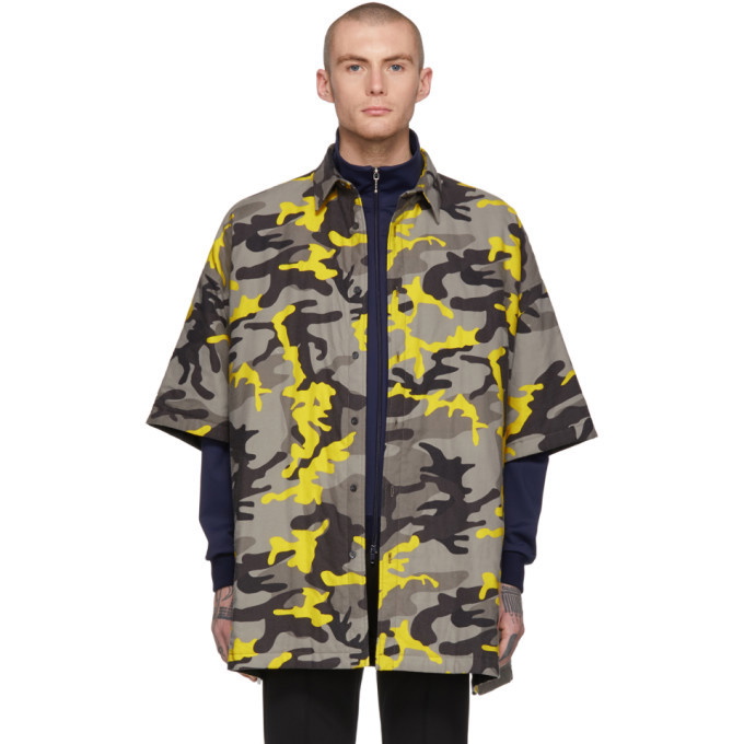 Photo: Balenciaga Grey and Yellow Camo Padded Shirt