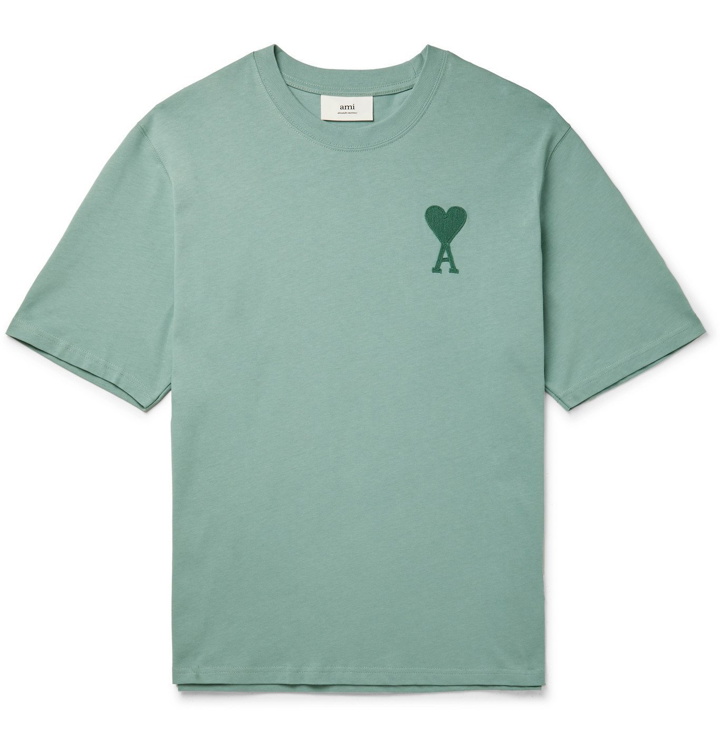 Photo: AMI PARIS - Logo-Embroidered Cotton-Jersey T-Shirt - Green