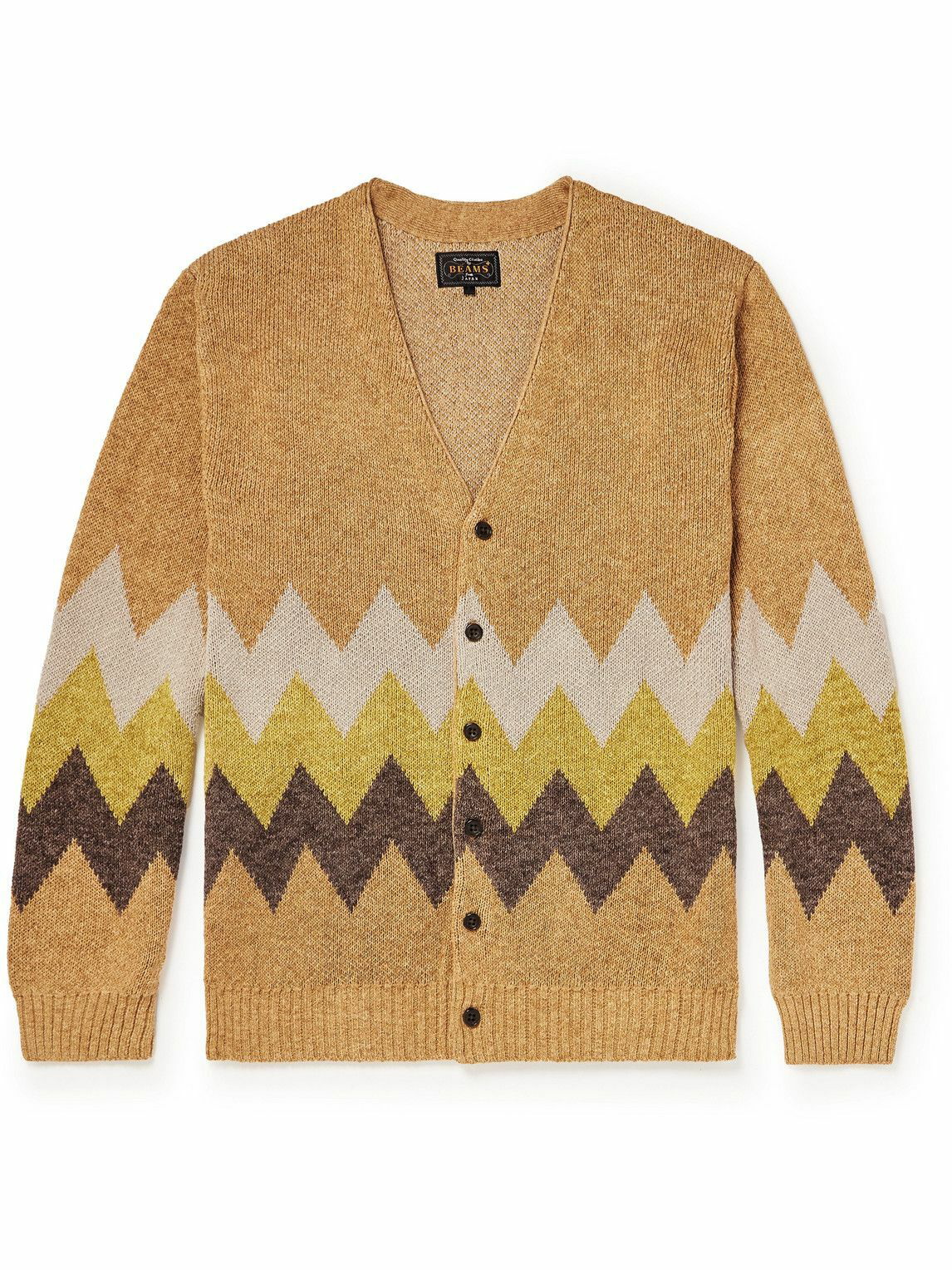Beams Plus - Jacquard-Knit Linen and Cotton-Blend Cardigan - Brown ...