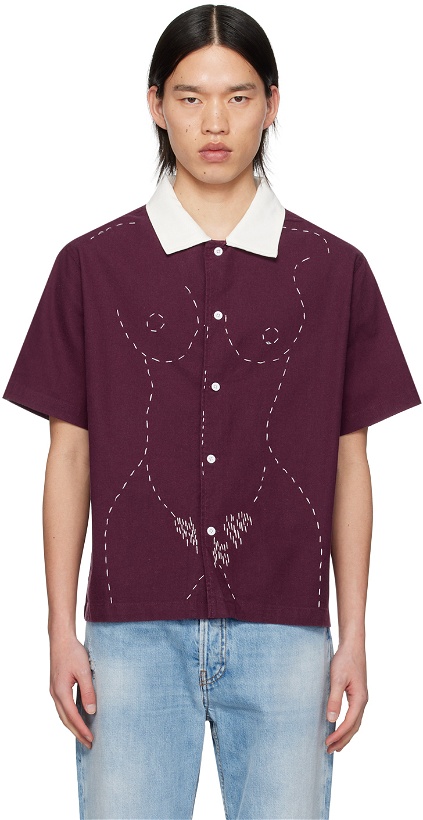 Photo: KidSuper Burgundy Embroidered Figure Shirt