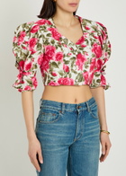 Chloe Floral-print Cotton-poplin Cropped Blouse Pink