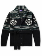 Ralph Lauren Purple label - Shawl-Collar Belted Jacquard-Knit Cashmere Cardigan - Black