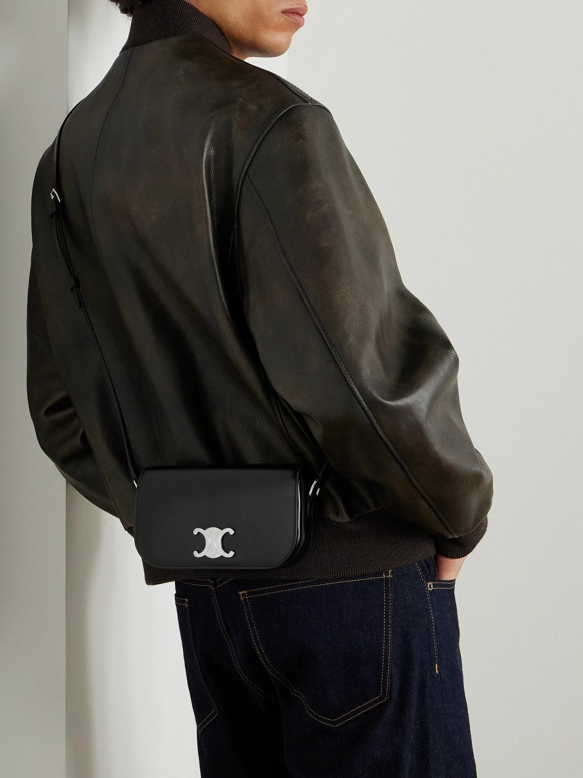 CELINE - Triomphe Small Glossed-Leather Messenger Bag
