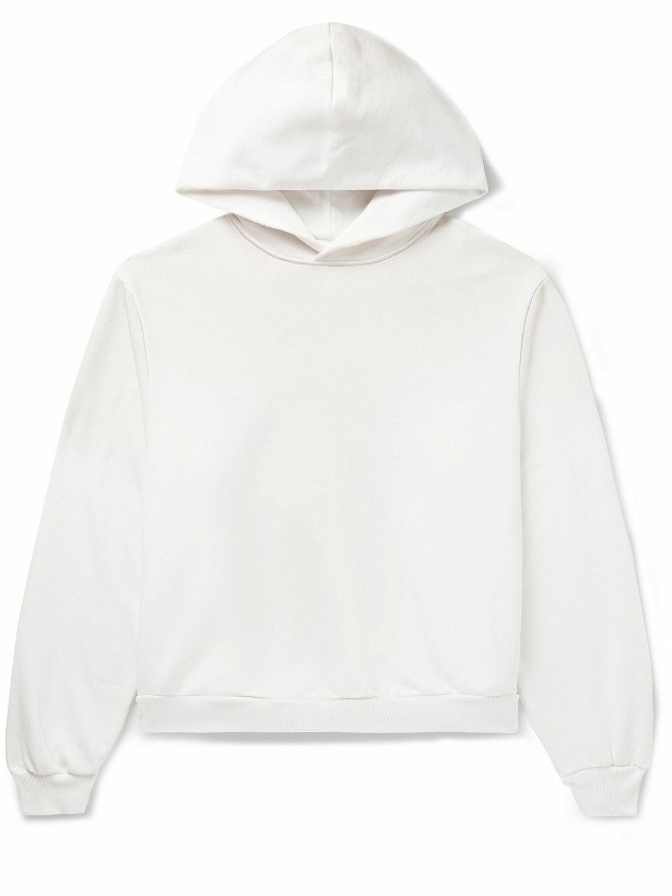 Photo: Acne Studios - Franziska Garment-Dyed Distressed Logo-Print Cotton-Blend Jersey Hoodie - White
