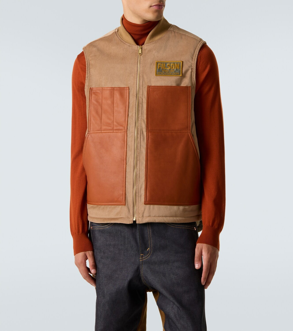 Junya Watanabe Leather-trimmed cotton and wool vest