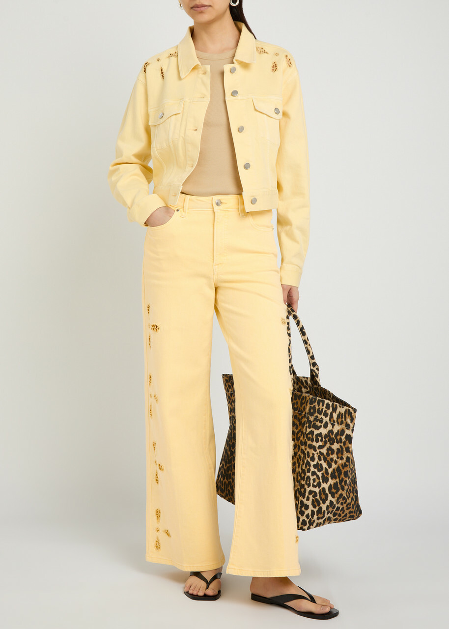Good American Essential Cut-out Stretch-denim Jacket Yellow