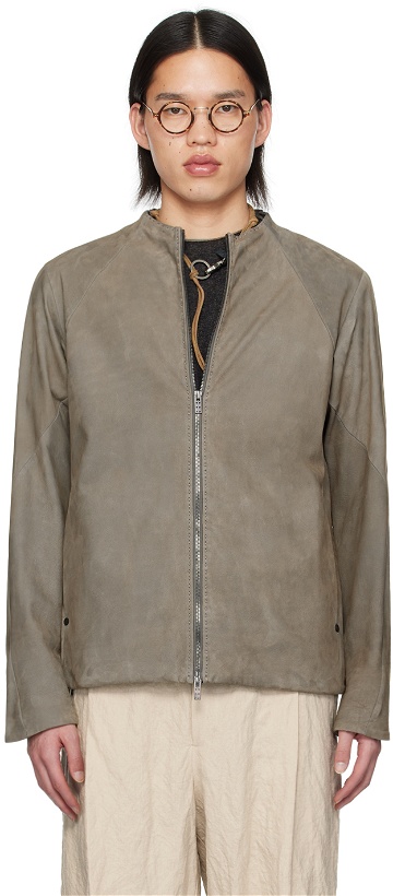 Photo: DEVOA Gray Paneled Leather Jacket