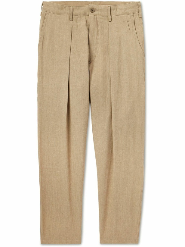 Photo: Monitaly - Tapered Pleated Linen and Cotton-Blend Gauze Trousers - Neutrals