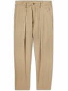 Monitaly - Tapered Pleated Linen and Cotton-Blend Gauze Trousers - Neutrals