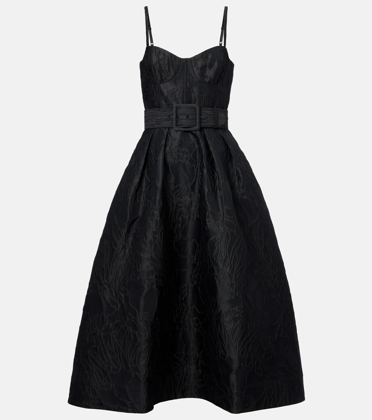 Rebecca Vallance Petra belted jacquard bustier dress