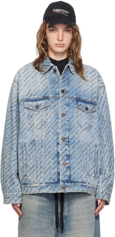 Photo: Balenciaga Blue Printed Logo Denim Jacket