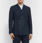 Caruso - Unstructured Double-Breasted Linen Suit Jacket - Blue