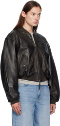 Ksubi Black Alpha Crop Leather Bomber Jacket