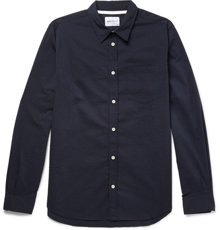 Photo: Norse Projects - Osvald Slim-Fit Coolmax Seersucker Shirt - Men - Midnight blue