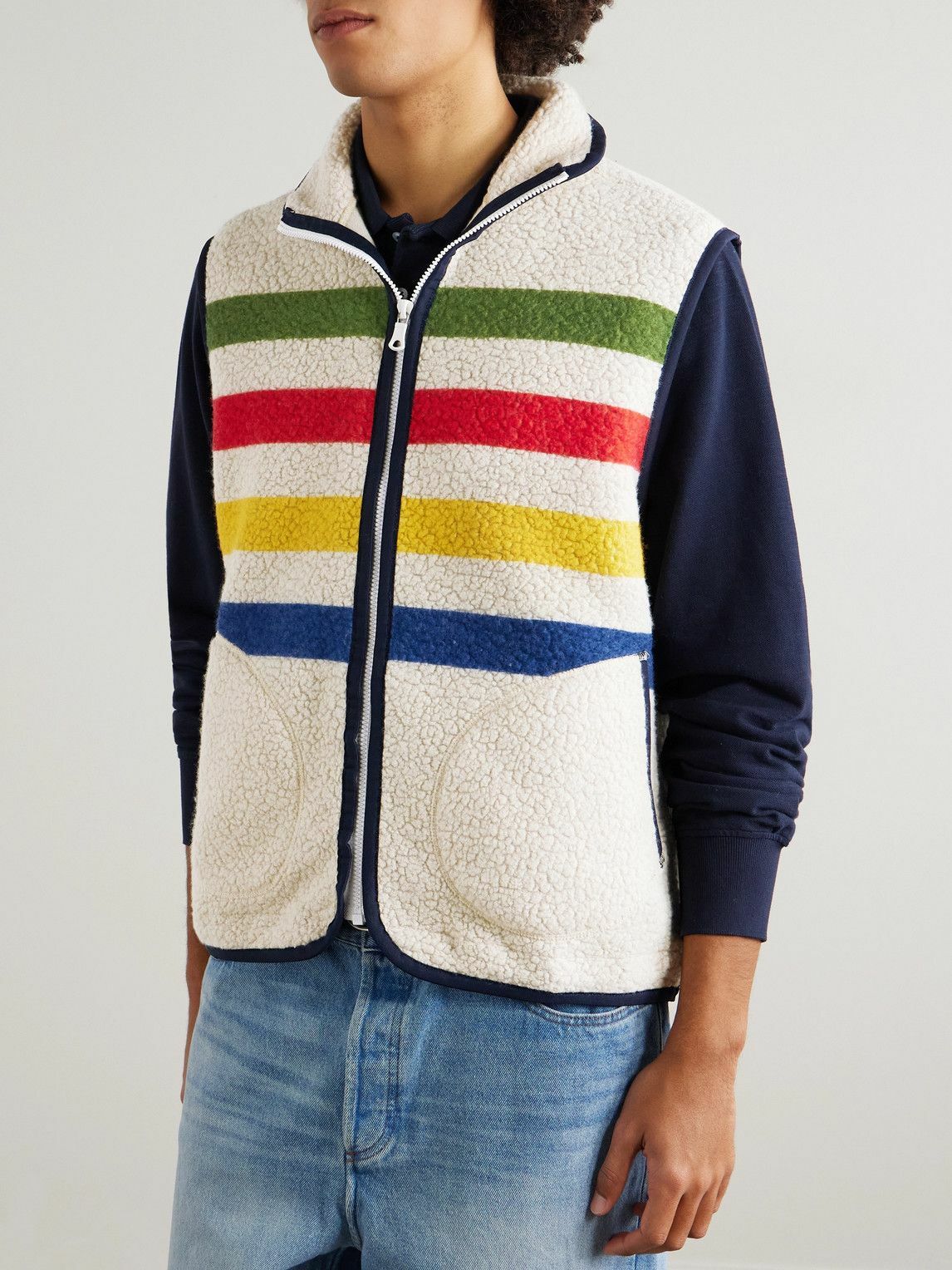 Drake's - Striped Wool-Blend Fleece Gilet - Neutrals
