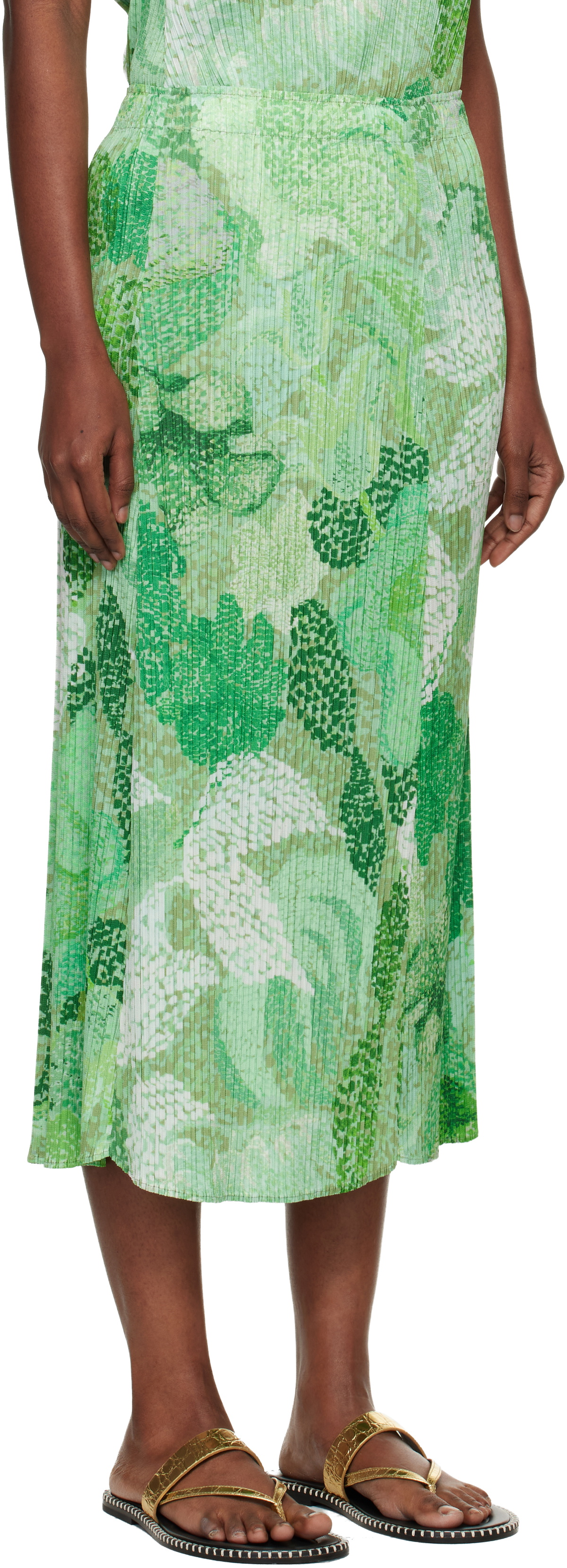PLEATS PLEASE ISSEY MIYAKE Green Foggy Forest Midi Skirt