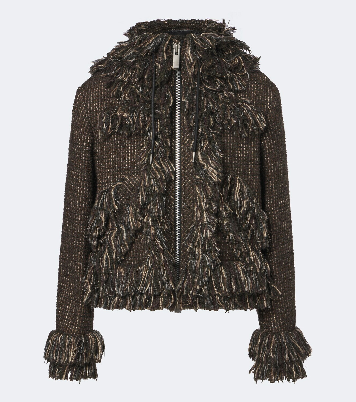 Sacai Fringed wool-blend tweed jacket