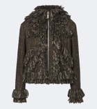 Sacai Fringed wool-blend tweed jacket