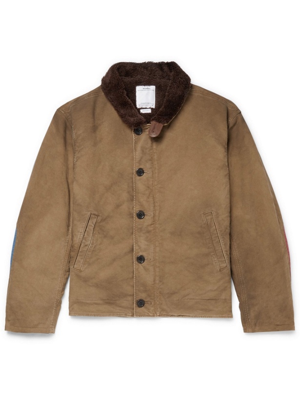 Photo: VISVIM - Deckhand Albacore Stripe and Shearling-Trimmed Cotton Jacket - Brown