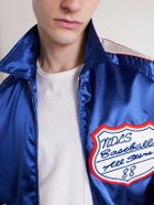 Needles - Stadium Logo-Embroidered Appliquéd Satin Bomber Jacket - Blue