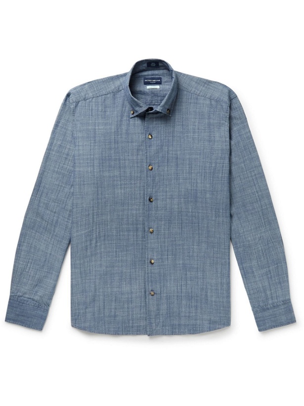 Photo: Peter Millar - Slim-Fit Button-Down Collar Cotton-Chambray Shirt - Blue