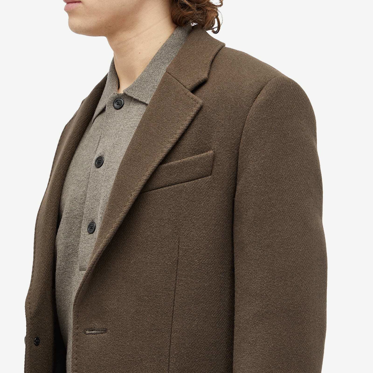 AMI Paris Men's Two Button Herringbone Wool Overcoat in Dark Coffee