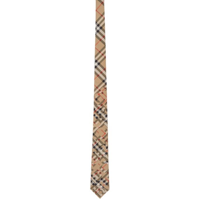 Photo: Burberry Beige Silk Check Classic-Cut Tie