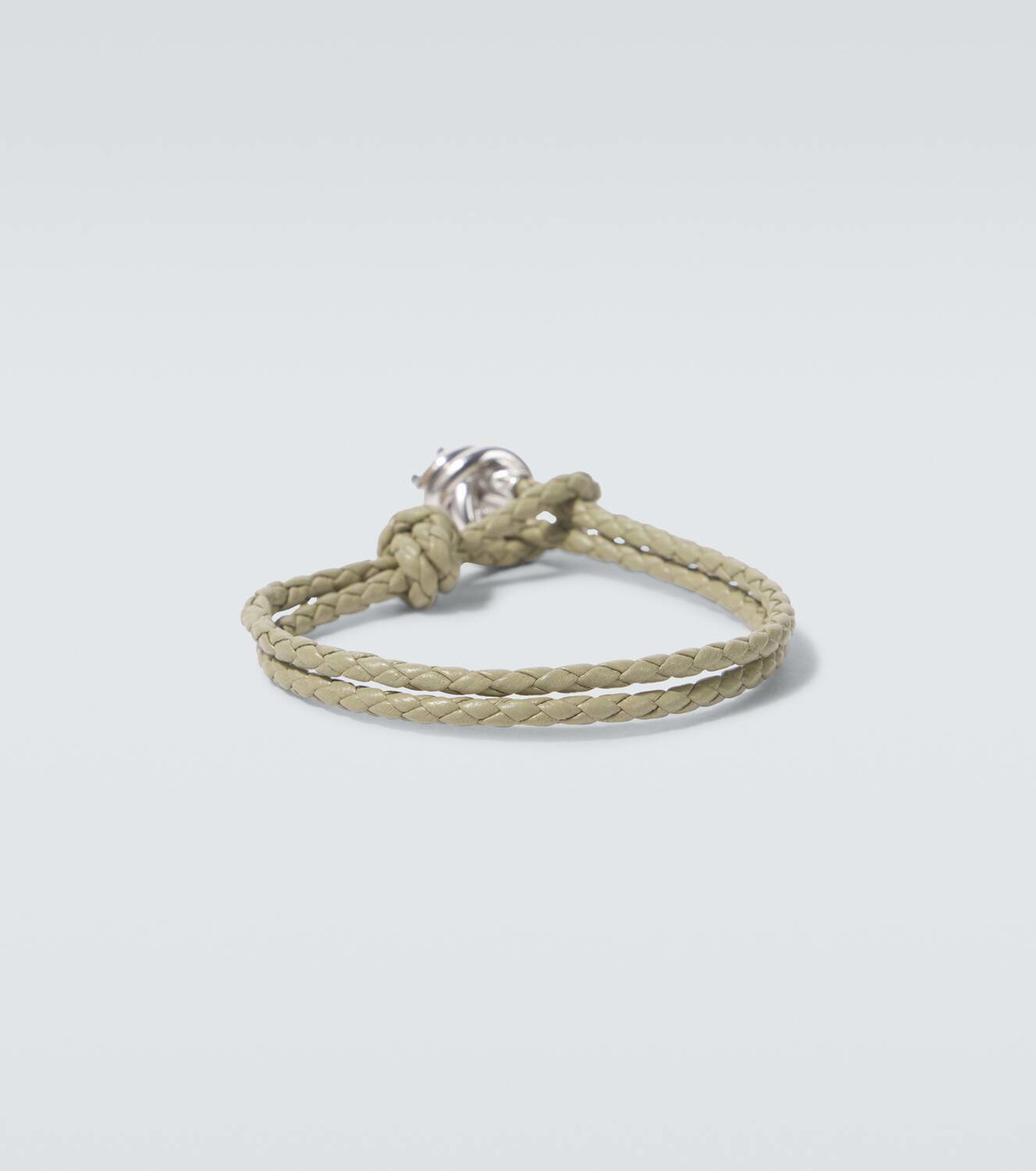 Bottega Veneta Leather-trimmed sterling silver bracelet