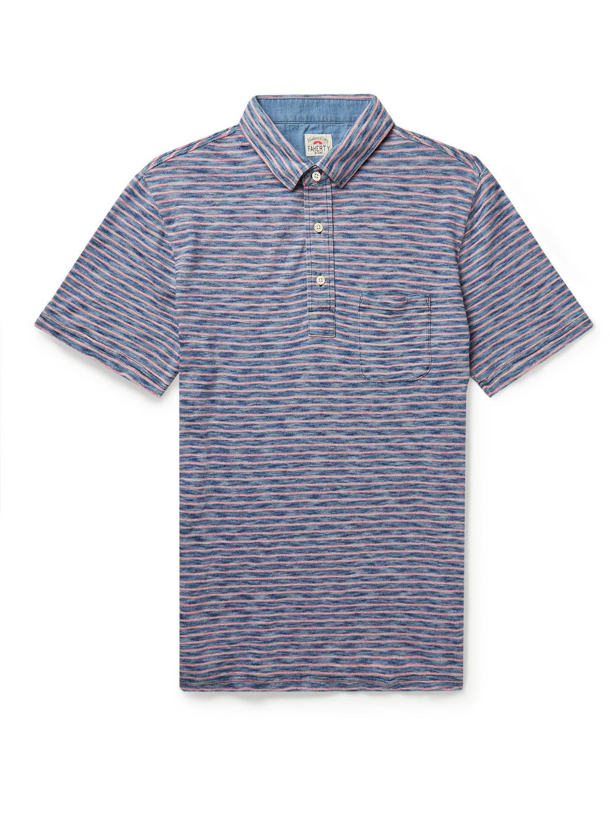 FAHERTY - Striped Slub Cotton-Jersey Polo Shirt - Blue Faherty