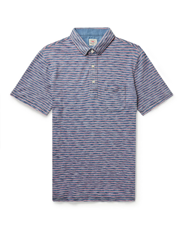 Photo: FAHERTY - Striped Slub Cotton-Jersey Polo Shirt - Blue