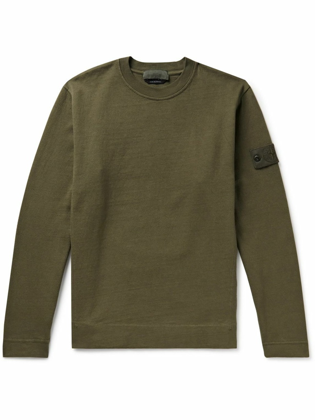 Photo: Stone Island - Ghost Logo-Appliquéd Cotton-Jersey Sweatshirt - Green