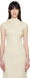 LE17SEPTEMBRE Beige Pleated Mock Neck Sleeveless Top