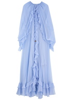 Chloe Ruffled Cape-effect Silk-chiffon Gown Blue