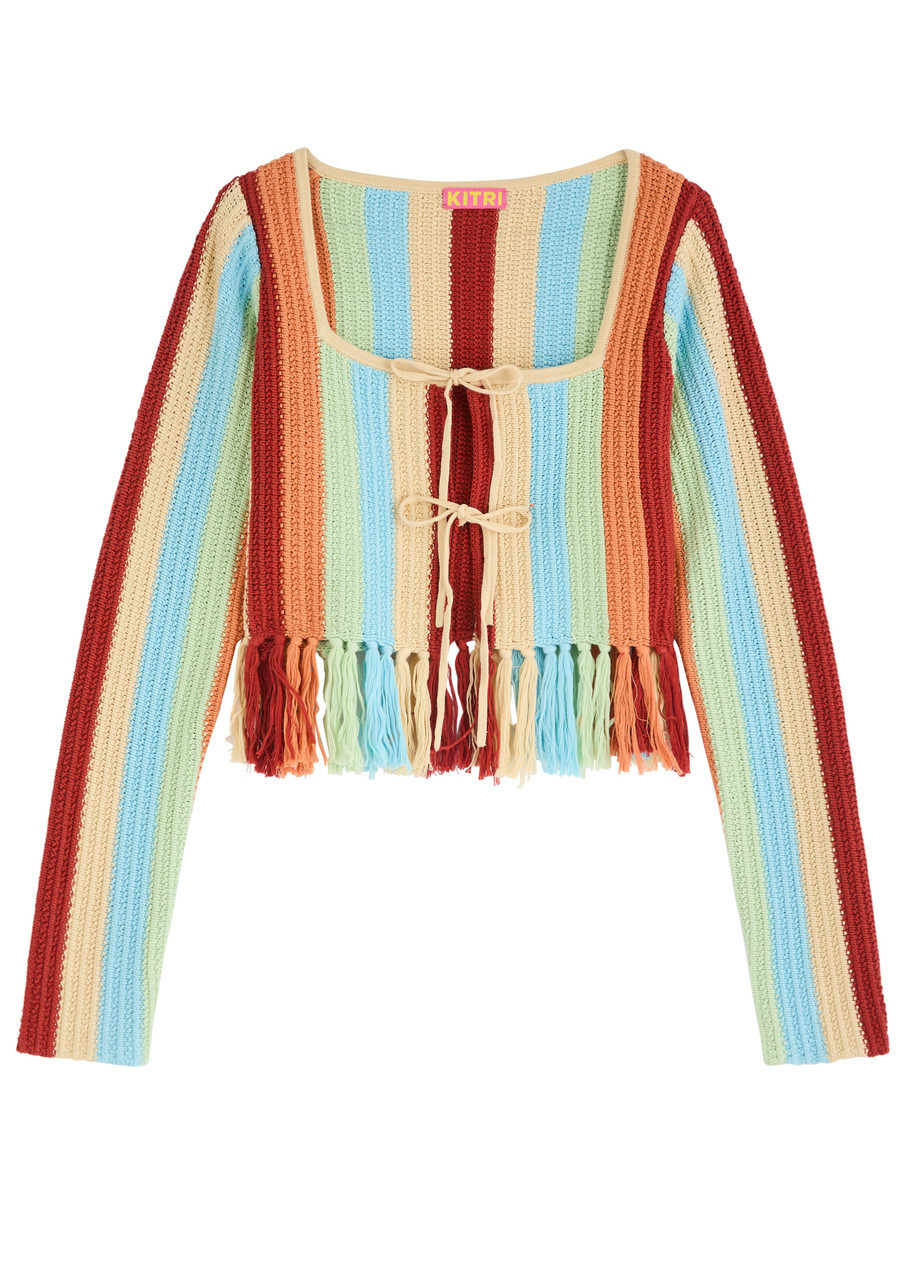 Kitri Taylor Striped Crochet-knit Cardigan Multicoloured