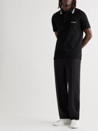 VALENTINO - Slim-Fit Appliquéd Contrast-Tipped Cotton-Piqué Polo Shirt - Black