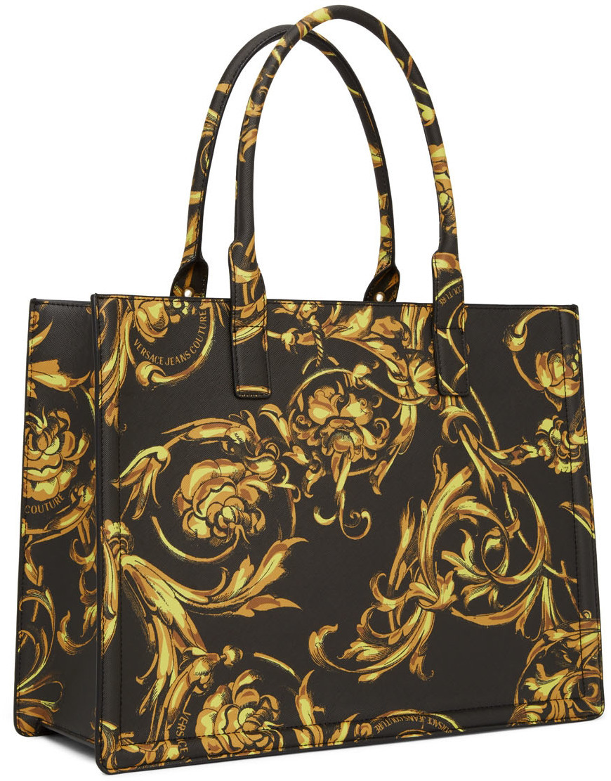 VERSACE JEANS COUTURE: tote bag with Baroque print - Black 1  Versace  Jeans Couture tote bags 71VA4BF971880 online at