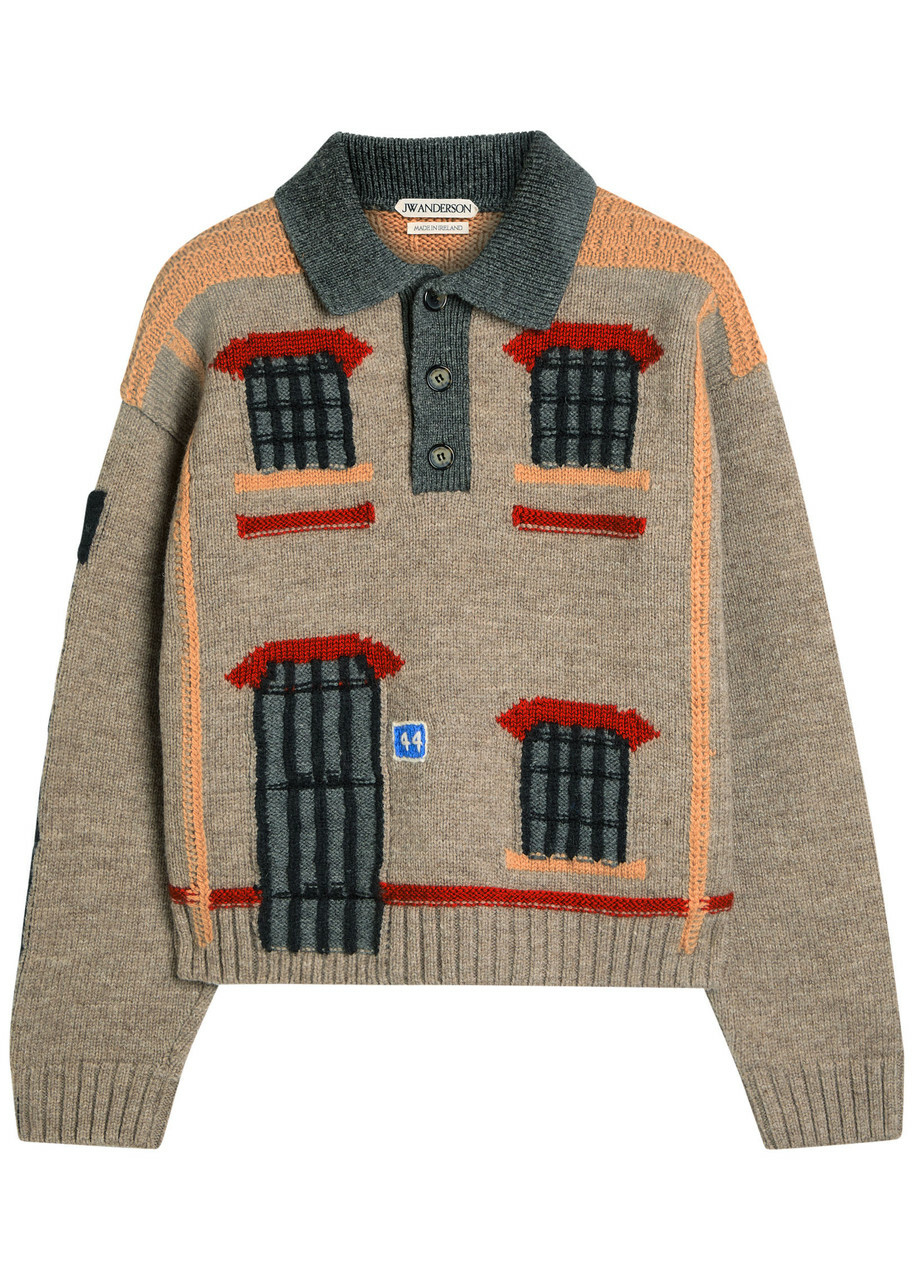 JW Anderson House Wool Polo Jumper Beige