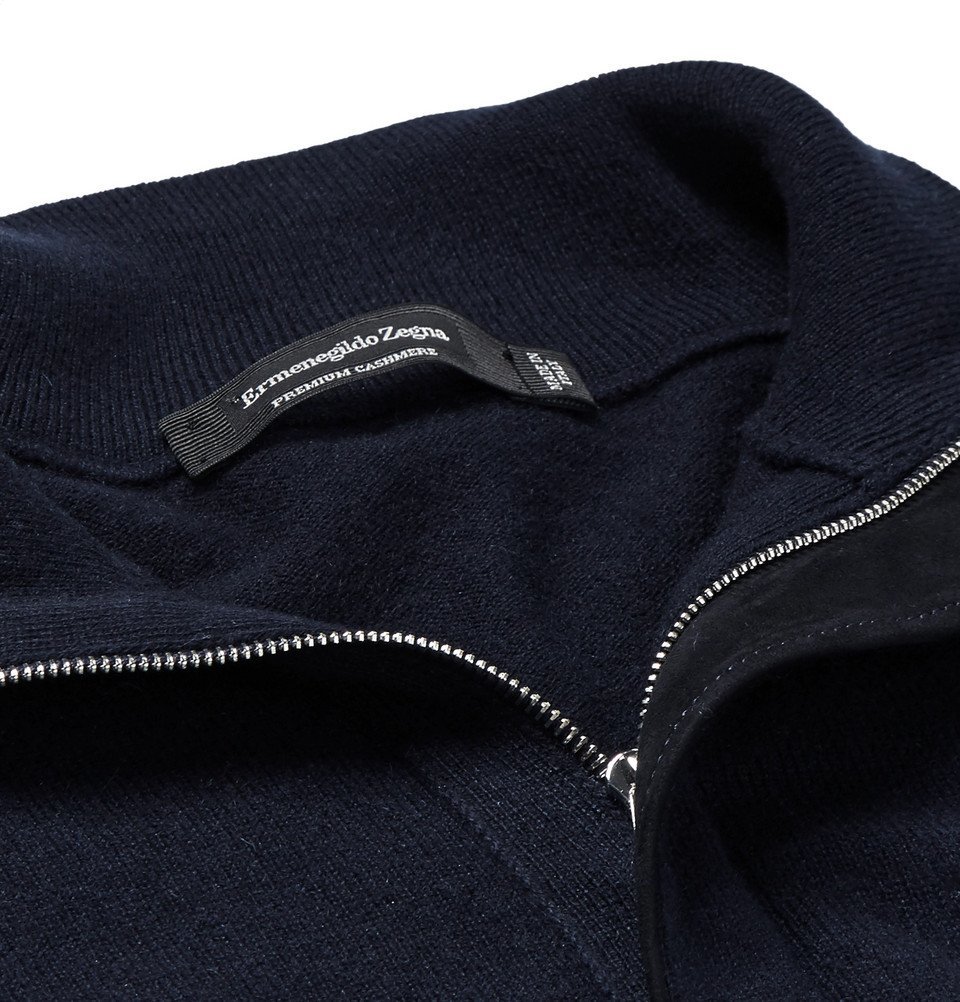 Ermenegildo Zegna - Slim-Fit Nubuck-Trimmed Cashmere Half-Zip