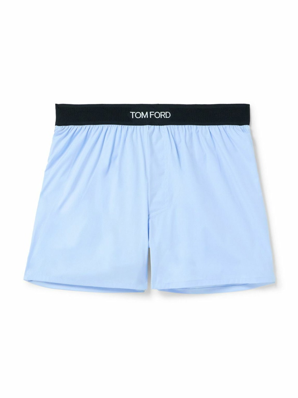 Photo: TOM FORD - Stretch-Cotton Poplin Boxer Shorts - Blue