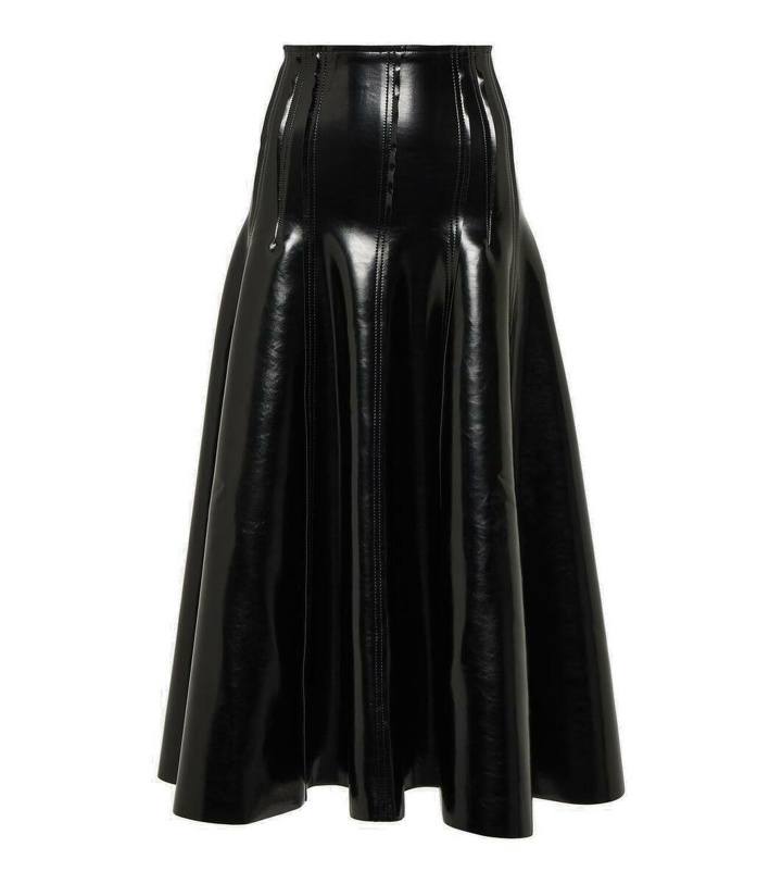 Photo: Norma Kamali Faux patent leather midi skirt