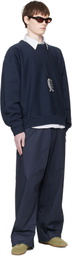 Hed Mayner Navy Embroidered-Logo Sweatshirt